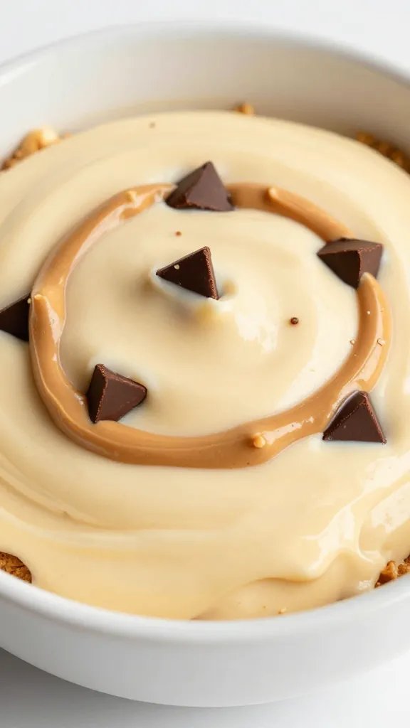 closeup keto peanut butter chocolate chip cheesecake dip in bowl