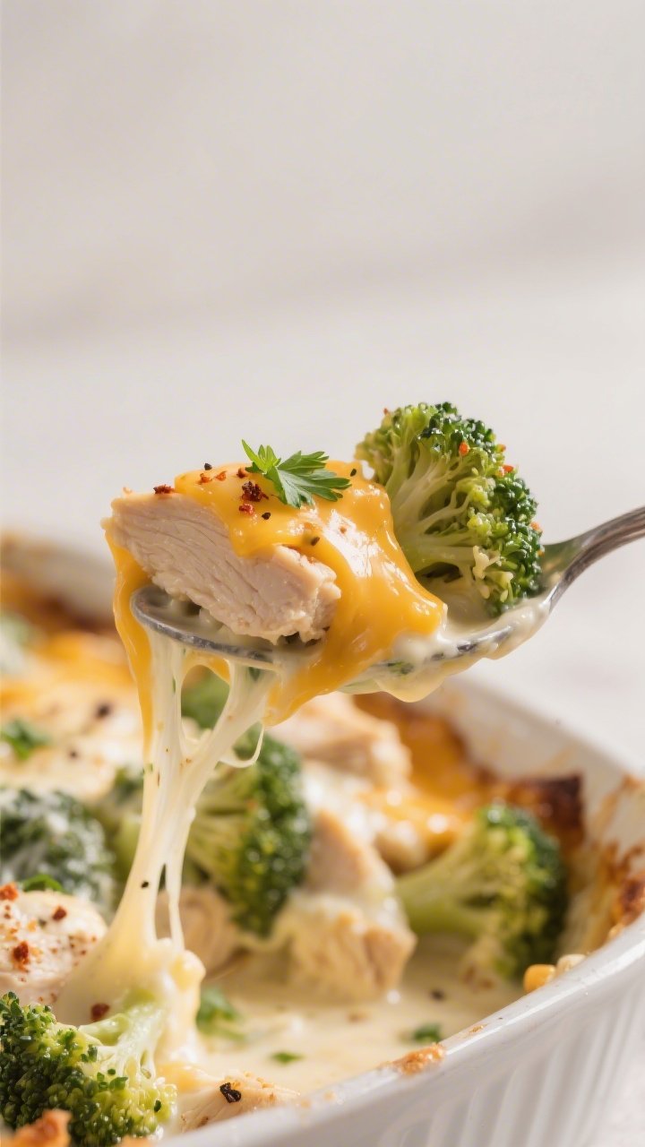 Close-up detail: Ultra-tight macro of a spoonful lifted from the finished Keto Chicken Cheddar Bake 