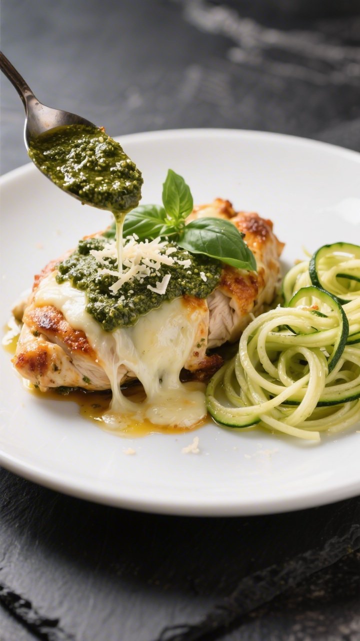 Final dish presentation: Restaurant-quality plated serving of the bake—sliced chicken topped with 