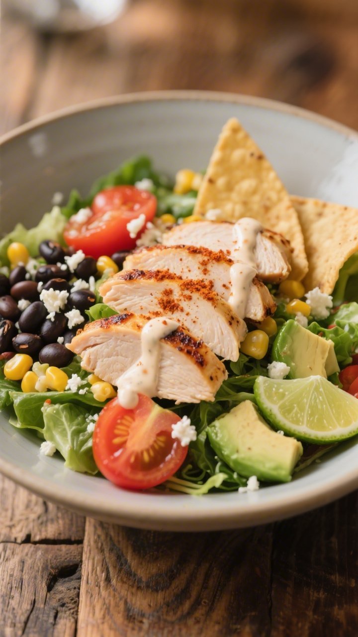 Final plated dish — Close-up of a single-serving bowl of Southwest Chicken Salad beautifully plate