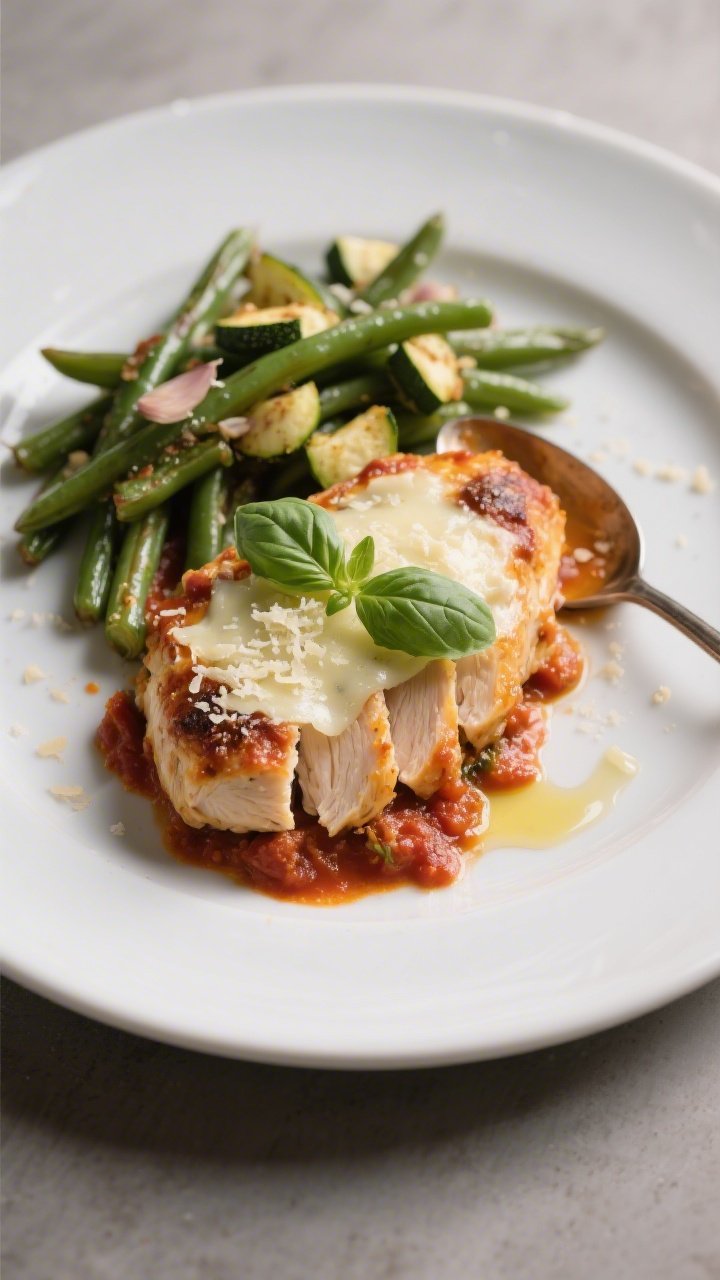 Final plated dish: Restaurant-quality presentation of a single serving of Keto Chicken Italian Bake 