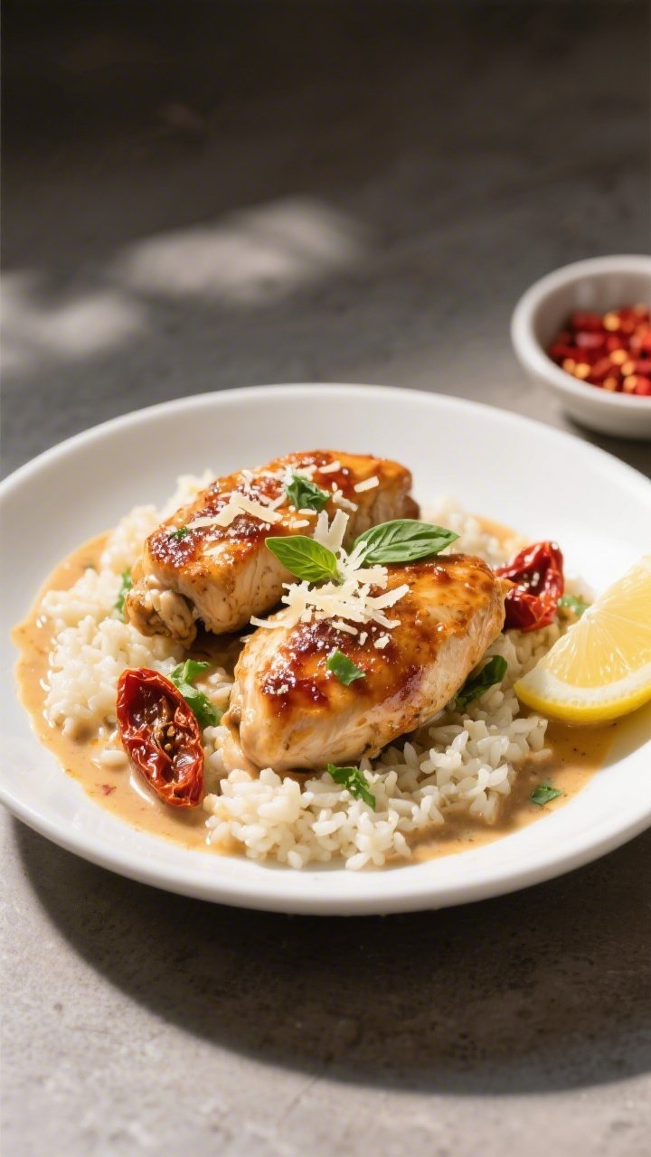 Final plated dish: Restaurant-quality presentation of Keto Chicken Creamy Tuscan Skillet served over