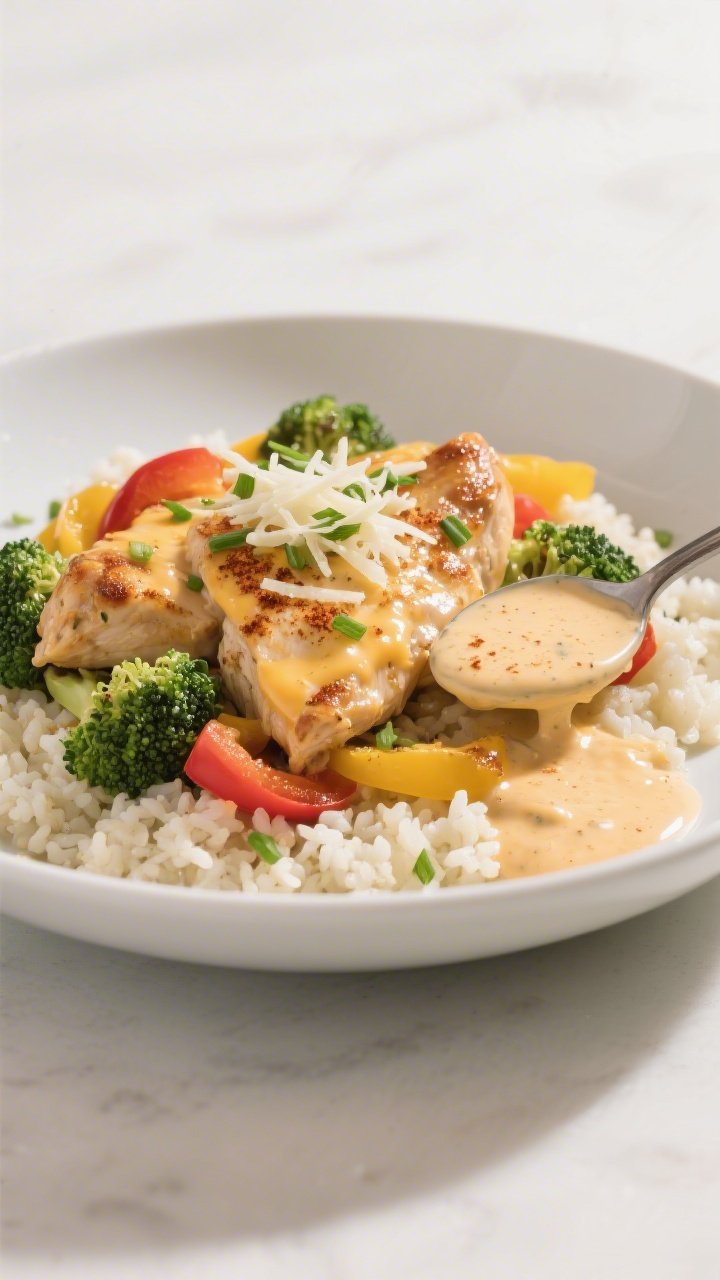 Final plated dish, restaurant-quality presentation: A composed plate of Keto Chicken Cheddar Ranch S