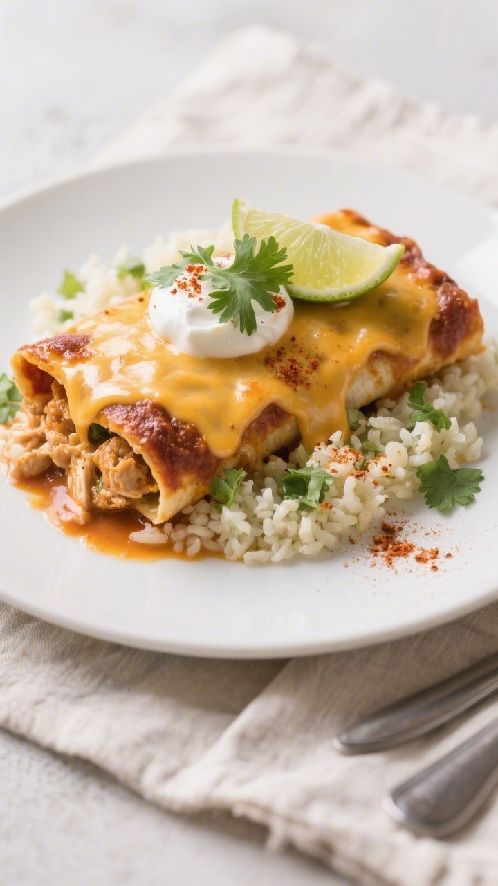 Final plated dish: Restaurant-quality presentation of a generous scoop of Lazy Keto Chicken Enchilad