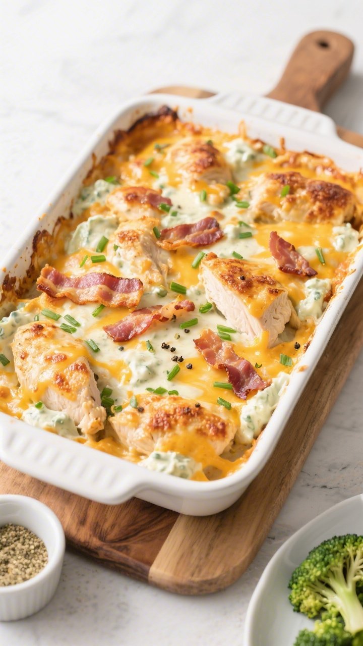 Tasty top view: Overhead shot of the assembled bake just before resting on the counter—cheese full