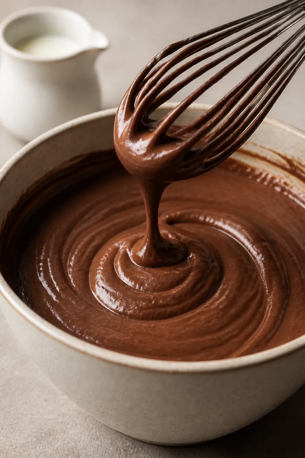 Cooking process — Greek Yogurt Chocolate Protein Pudding being whisked to glossy smoothness in a c