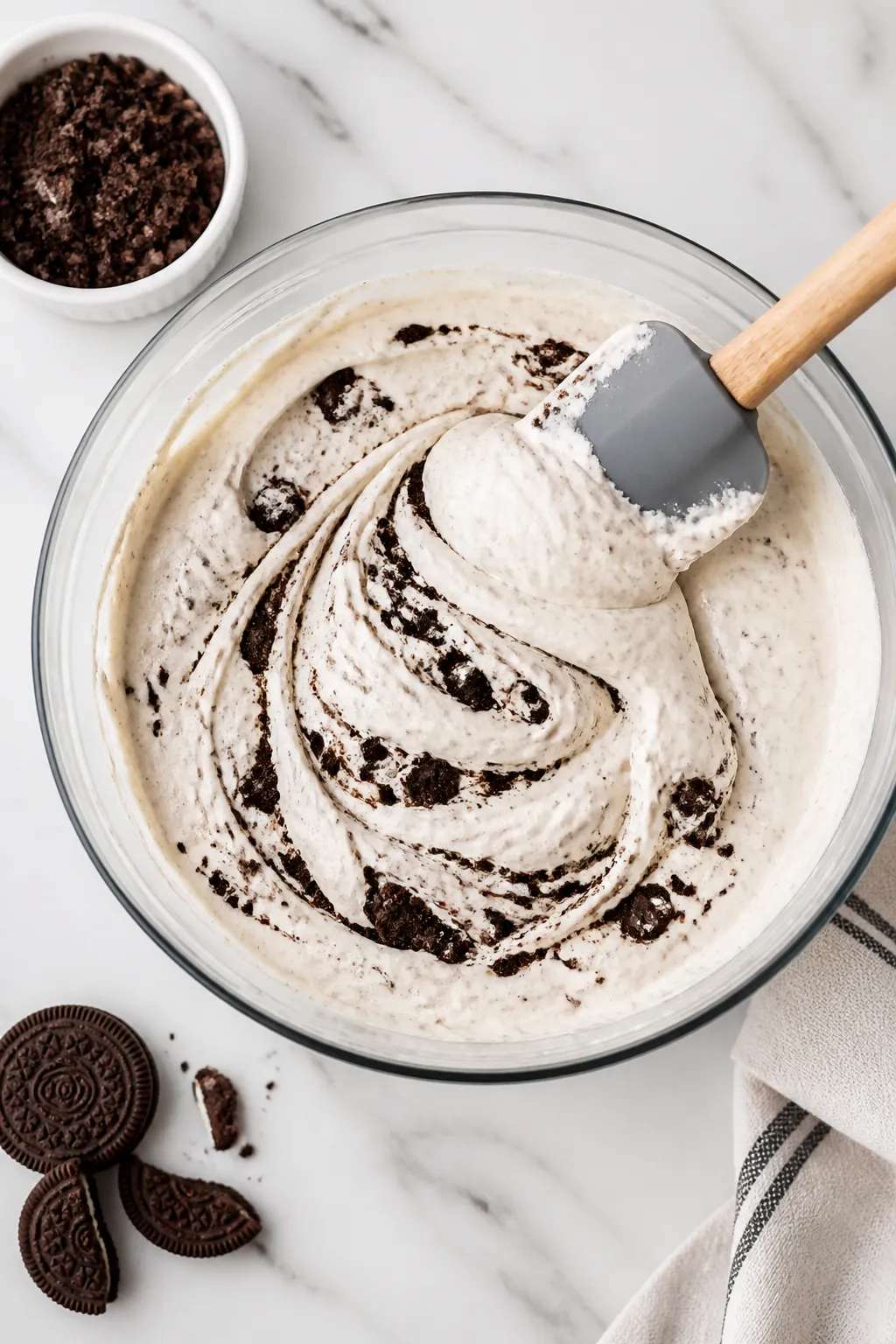 Cooking process: Overhead shot of the blended pudding base just after mixing—smooth, creamy Greek 
