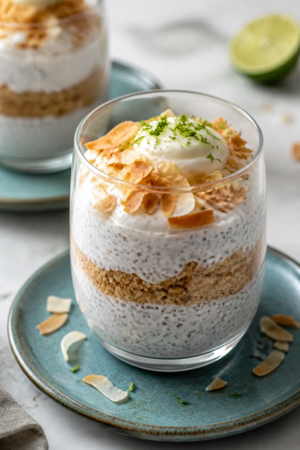 Final dish presentation: Restaurant-quality parfait layers of high protein coconut cream pie chia pu