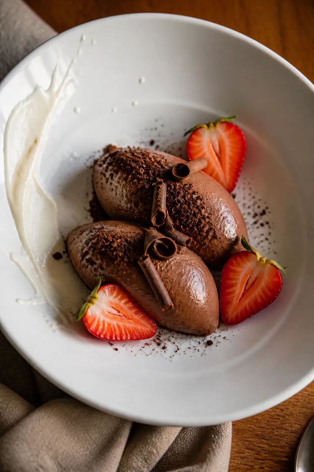 Final dish presentation: Restaurant-quality plated chocolate “mousse-like” pudding (casein/thick