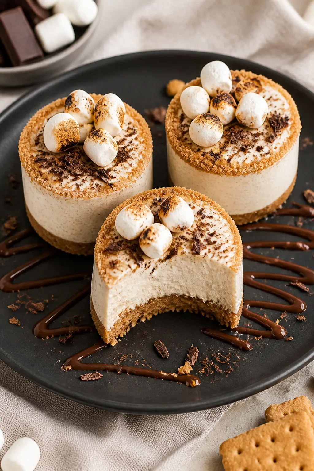 Final dish presentation: Restaurant-quality plated trio of chilled High Protein Low Carb S’mores C