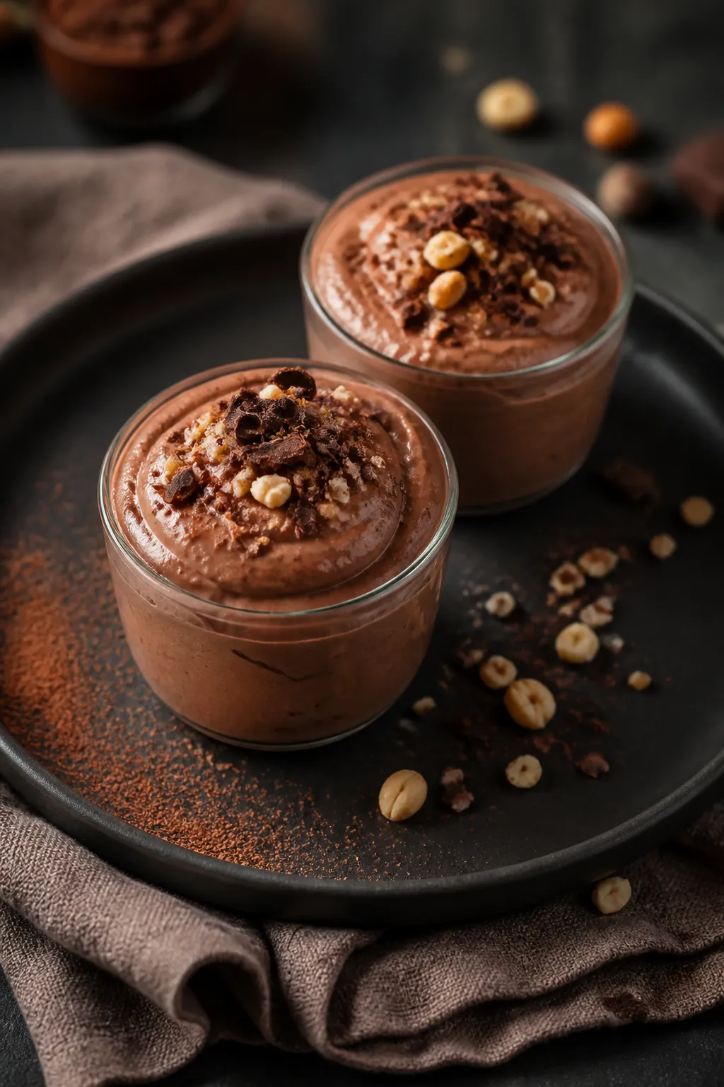 Final dish — Restaurant-style presentation of High Protein Low Carb Chocolate Hazelnut Protein Mou