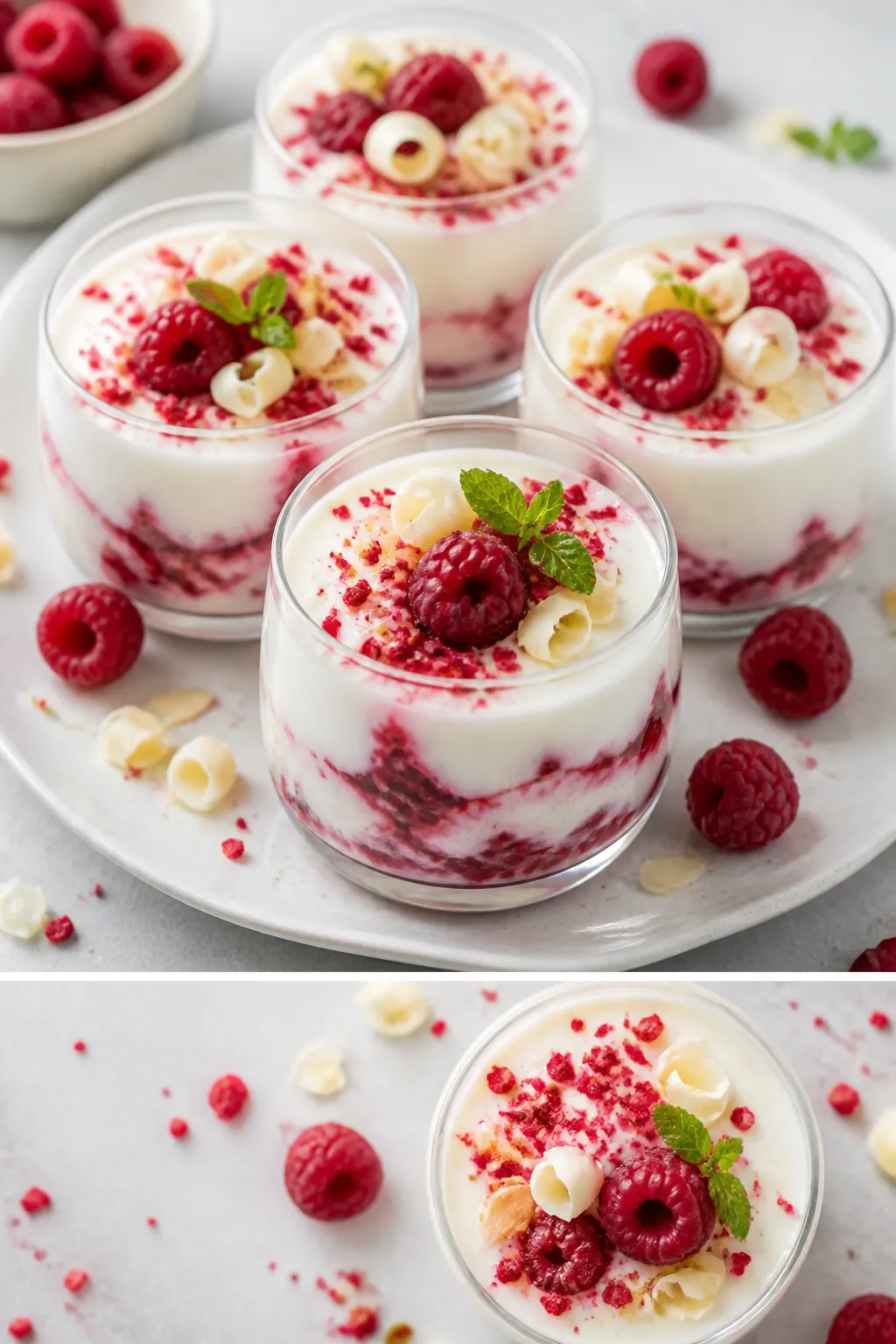 Final plated dessert — elegant serving glasses: Restaurant-quality presentation of Greek Yogurt Ra