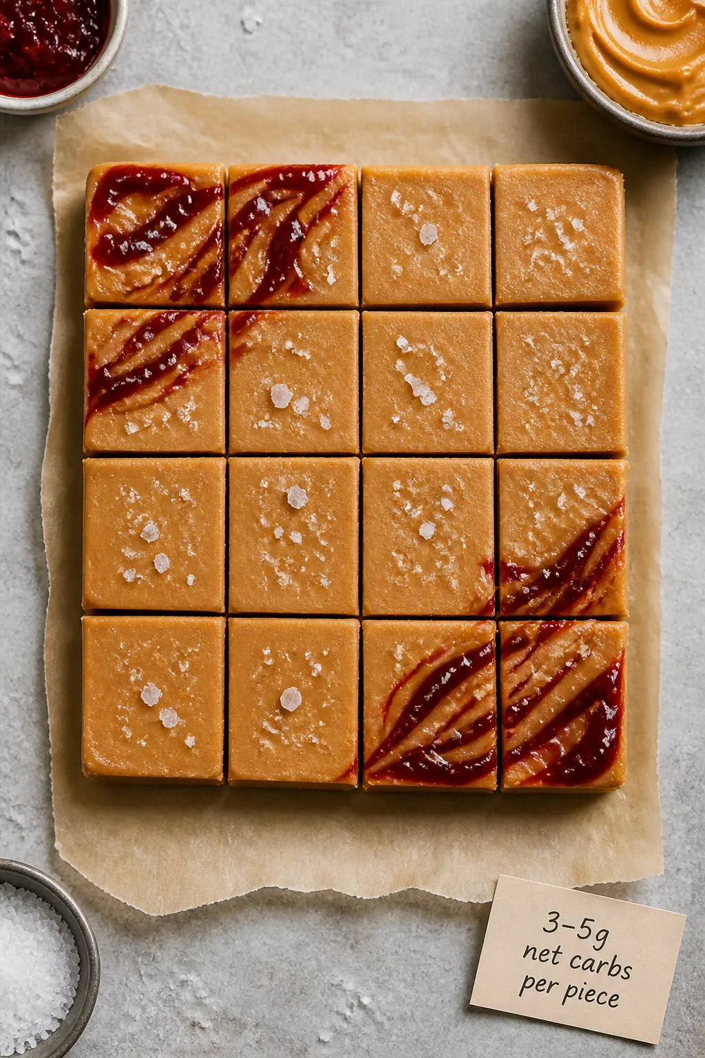 Overhead “tasty top view” of the prepared fudge slab on parchment lifted from an 8x4-inch pan, s