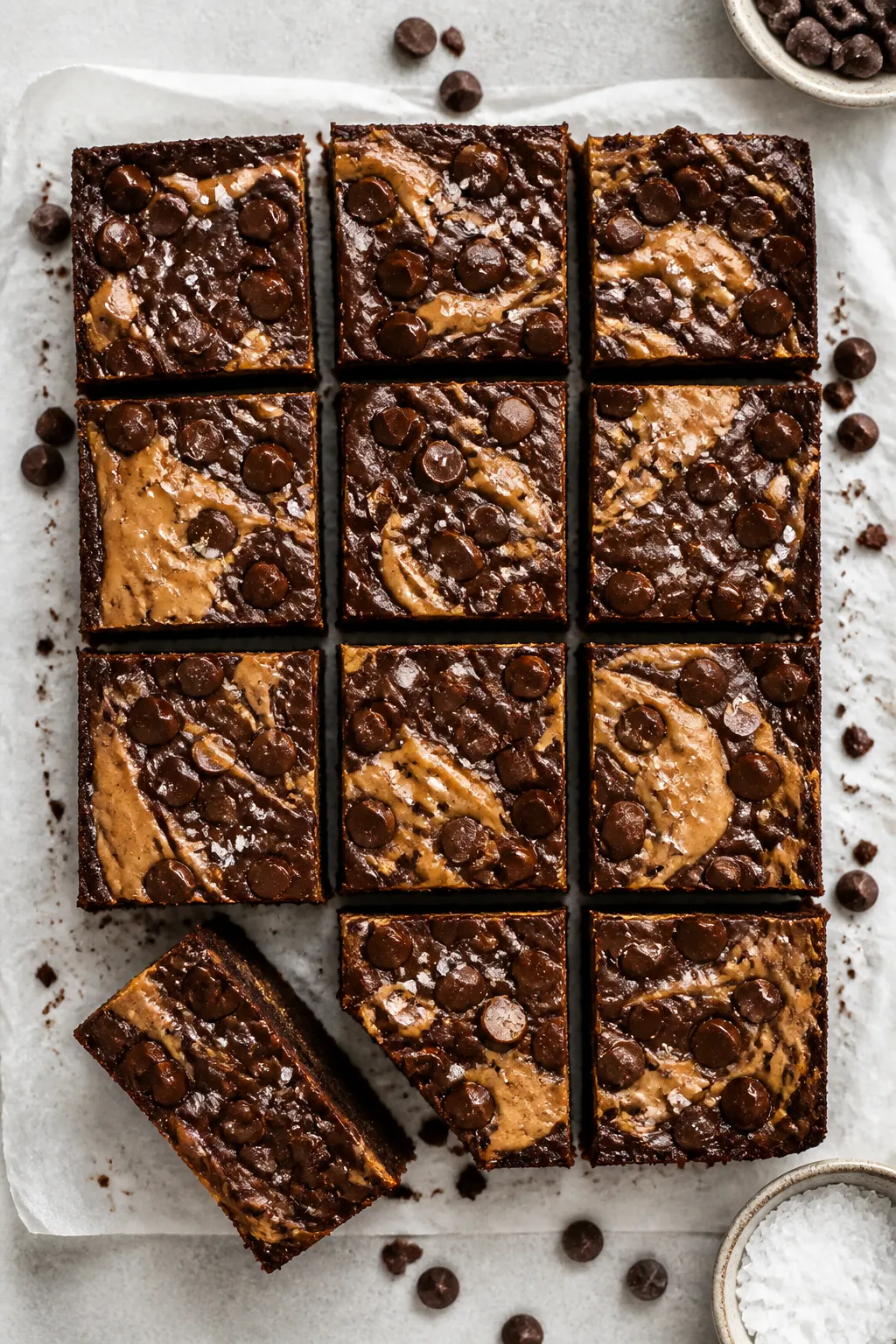 Tasty top view: Overhead shot of the cooled slab lifted out and sliced into 10–12 even bars on par