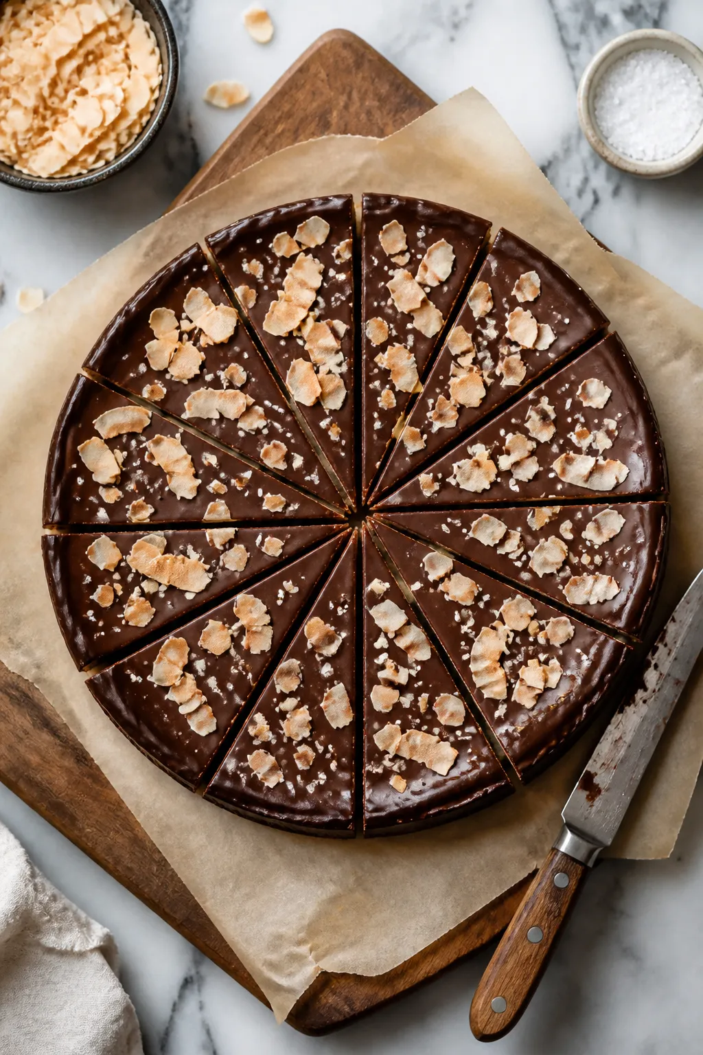 Tasty top view: Overhead shot of the fully chilled cheesecake topped with a thin, glossy layer of me