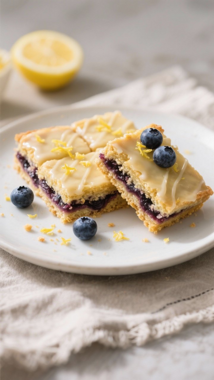 Final dish presentation: Beautifully plated Blueberry Lemon Breakfast Bars sliced into tidy squares