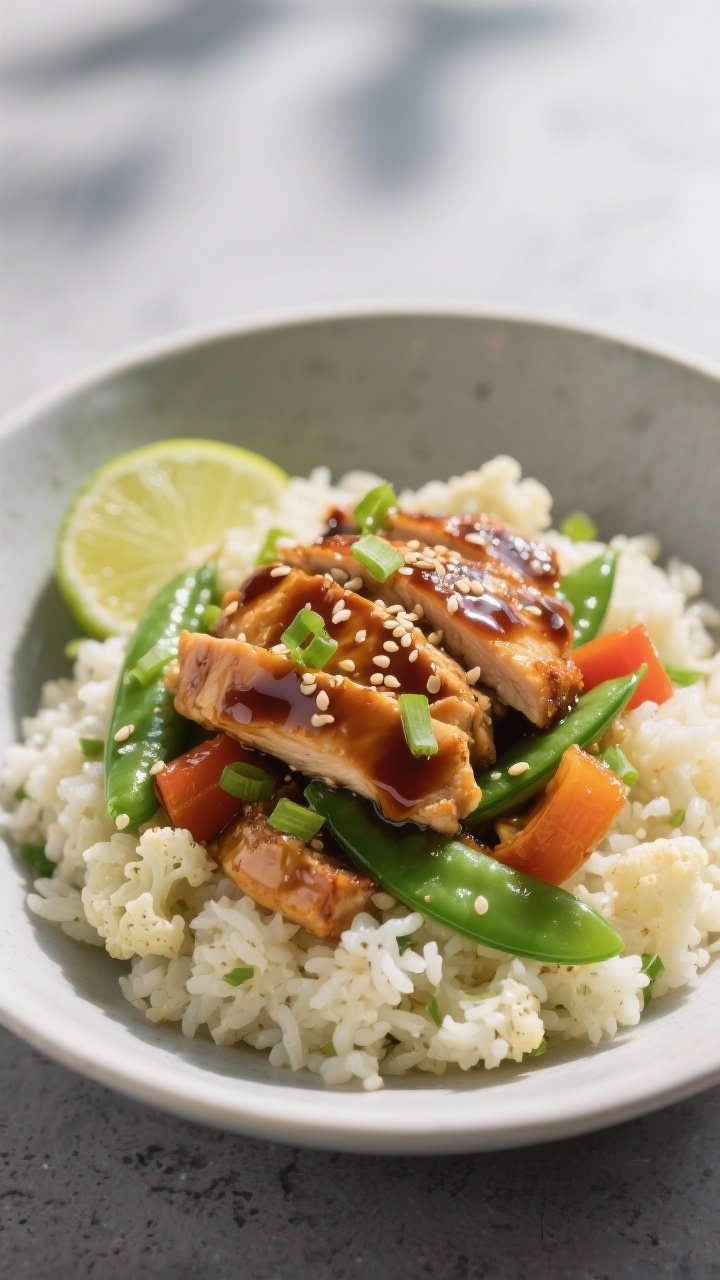 Final dish presentation: Restaurant-quality plated bowl showcasing a generous mound of cauliflower r