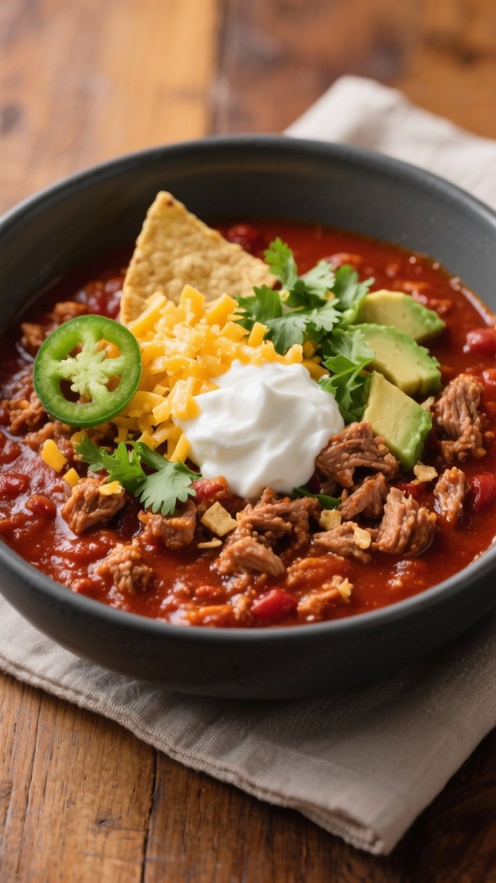 Final plated dish: Restaurant-quality bowl of turkey chili styled for serving—topped with a dollop