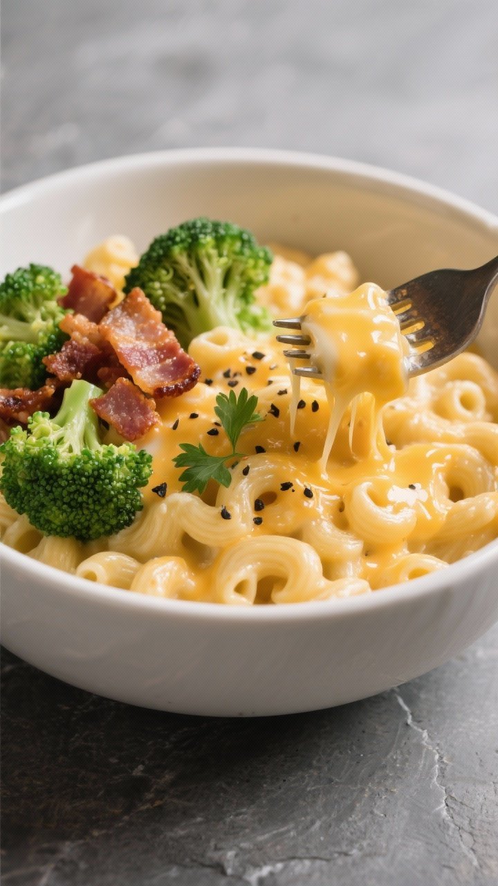 Final plated presentation: Restaurant-quality bowl of crockpot mac and cheese finished with the rema