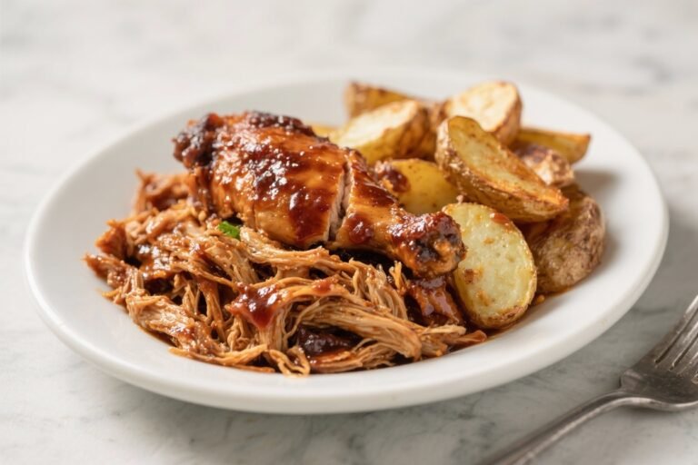 BBQ Pulled Chicken with Roasted Potatoes: The Sticky-Savory Weeknight Hero You’ll Crave on Repeat