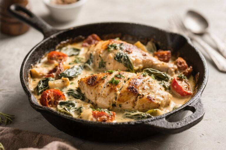 Creamy Tuscan Chicken Skillet That Breaks the “Boring Dinner” Curse in 30 Minutes