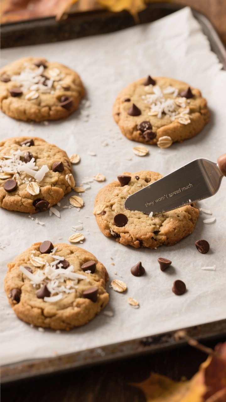 5 tablespoon mounds pressed to about 3/4-inch thick, studded with mini chocolate chips, oats, and a