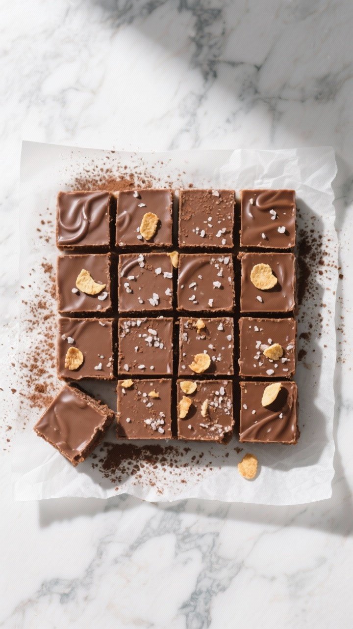 Tasty top view: Overhead shot of neatly cut freezer-firm squares (16 pieces) arranged in a tight gri