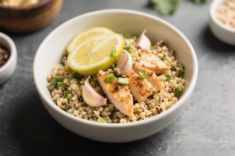Garlic Lemon Chicken Quinoa Bowl – Bright, Savory, and Satisfying