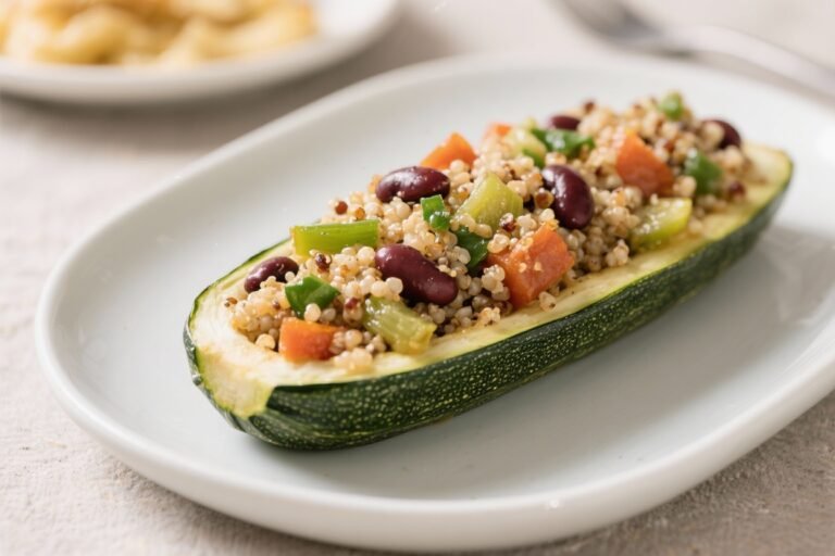 Quinoa, Bean & Veggie Stuffed Zucchini Boats – A Bright, Satisfying Dinner