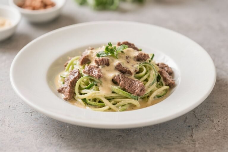 Zoodle Beef Alfredo – Creamy Comfort With a Lighter Twist