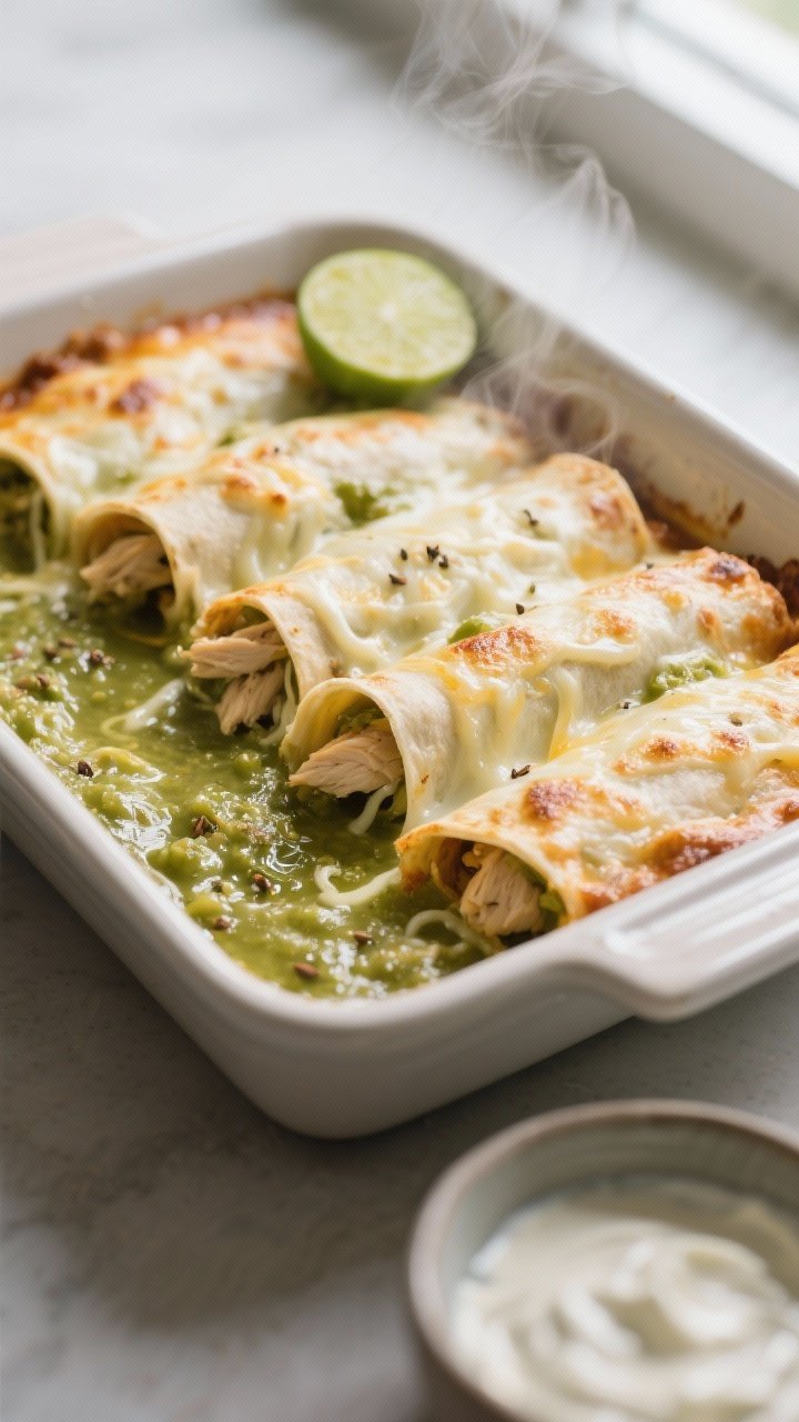 Cooking process shot: A tight, three-quarter angle of a 9x13 baking dish just out of the oven with s