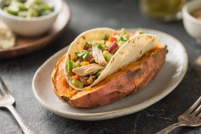 Low-Cal Chicken Burrito-Stuffed Sweet Potatoes – A Lighter, Flavor-Packed Dinner