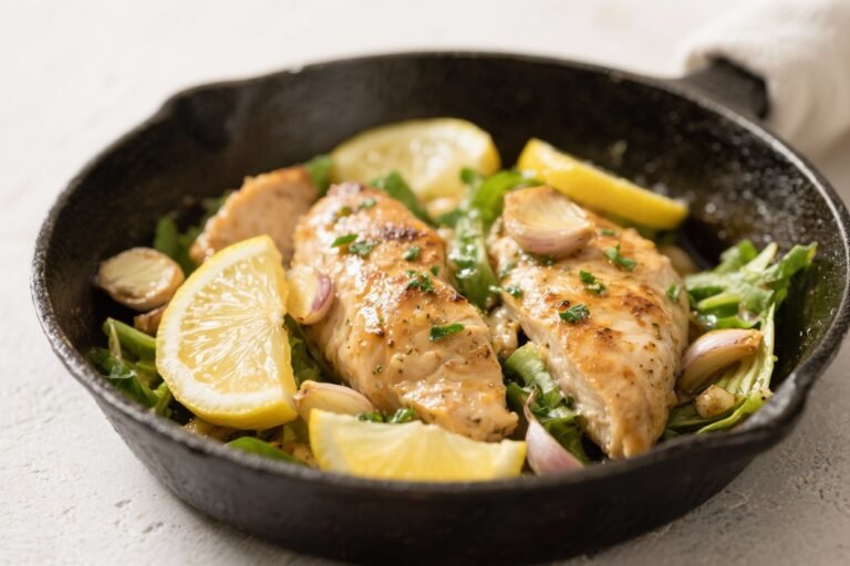 Healthy Low Calorie Lemon Garlic Chicken Skillet – Bright, Simple, and Satisfying