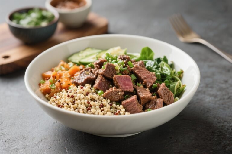 Clean-Eating Beef & Quinoa Bowl – A Fresh, Balanced Weeknight Meal