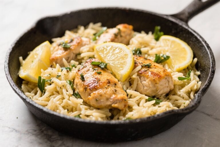Greek Lemon Chicken Orzo Skillet – Bright, Comforting, One-Pan Dinner