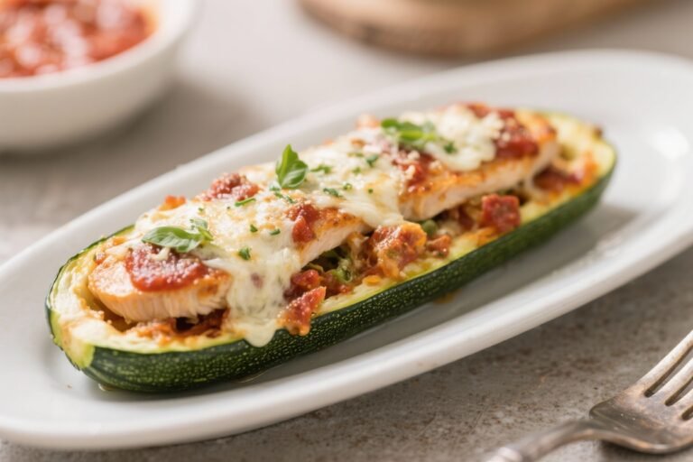 Healthy Chicken Parmesan Stuffed Zucchini Boats – A Lighter, Comforting Weeknight Dinner