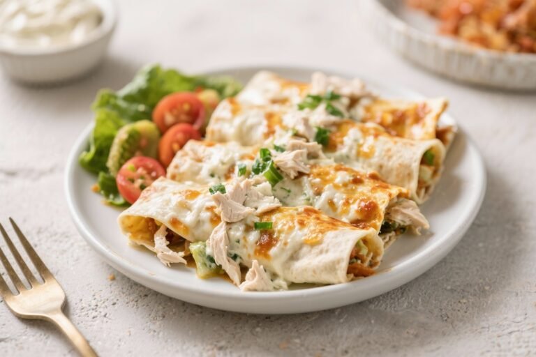 Low-Calorie White Chicken Enchiladas – Creamy, Light, and Comforting