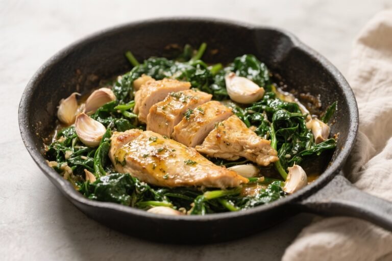 One-Skillet Garlic Butter Chicken & Greens (Healthy Swap!) – Easy, Flavorful, and Fast