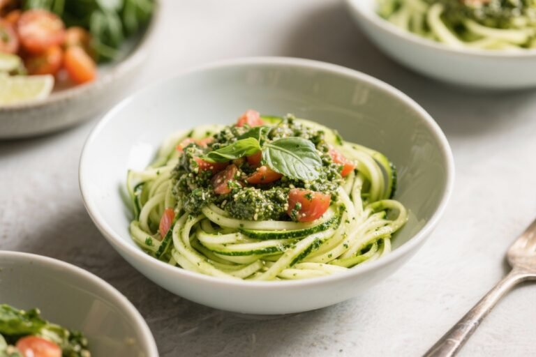 Healthy Low Calorie Pesto Zoodle Bowls – Fresh, Fast, and Flavorful