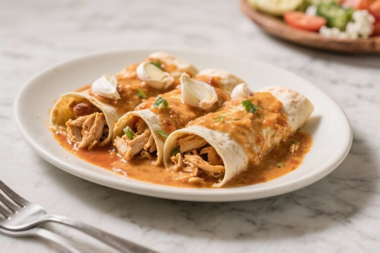Chicken Enchiladas With Roasted Garlic Sauce – Comforting, Creamy, and Packed With Flavor
