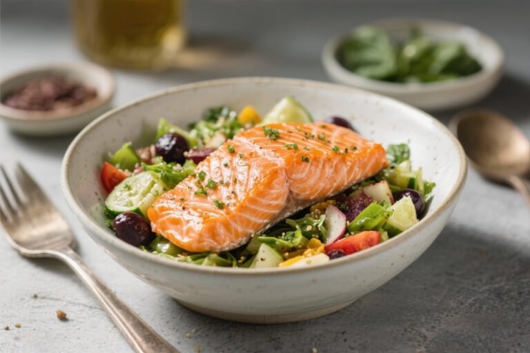 Healthy Low Calorie Mediterranean Salmon Bowls – Fresh, Bright, and Satisfying