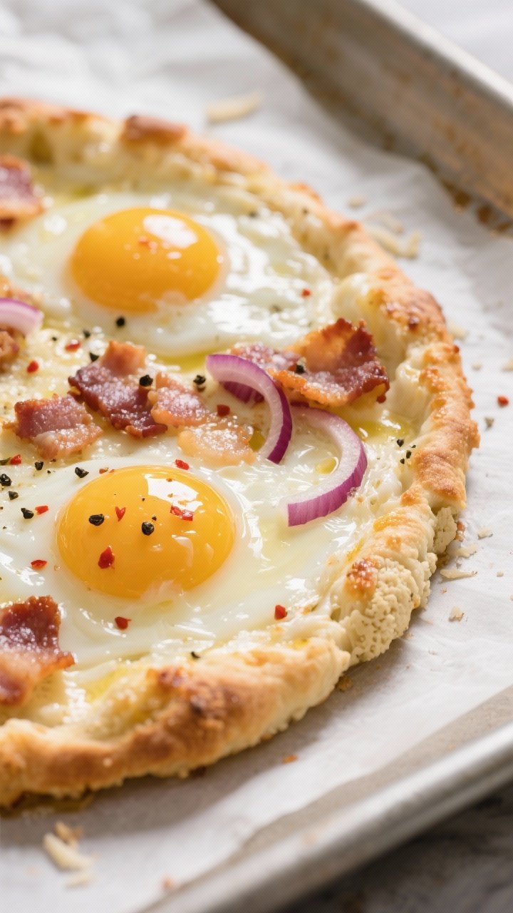 Cooking process, close-up detail: Close-up of a just-par-baked cauliflower crust on parchment, edges