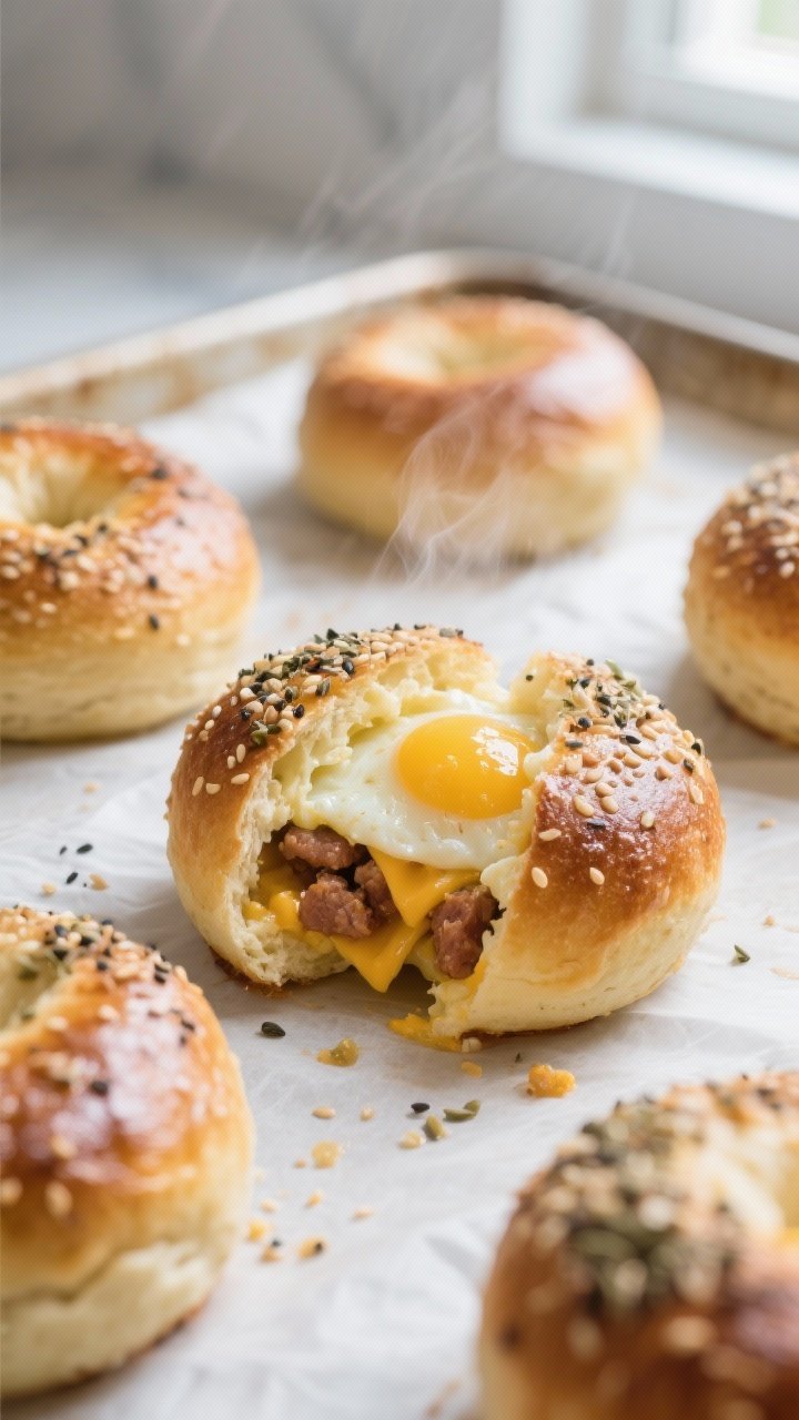 Cooking process close-up: Keto Everything Bagel Breakfast Bombs on a parchment-lined baking sheet ju