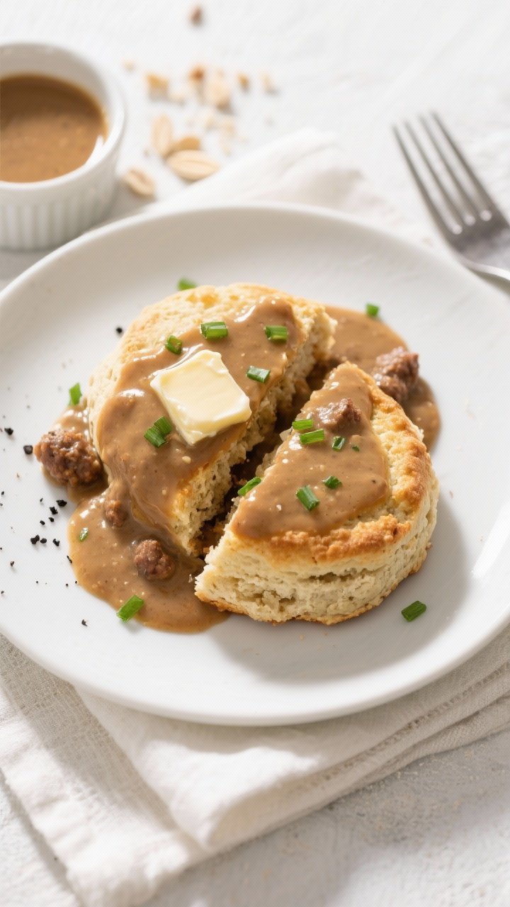 Final dish top-down presentation: Overhead shot of split almond flour biscuits—lightly golden edge