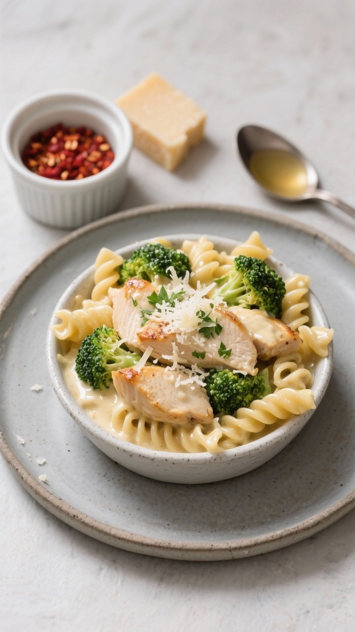 Final plated, overhead: Tasty top-down shot of a single-serving portion of High Protein Low Calorie 