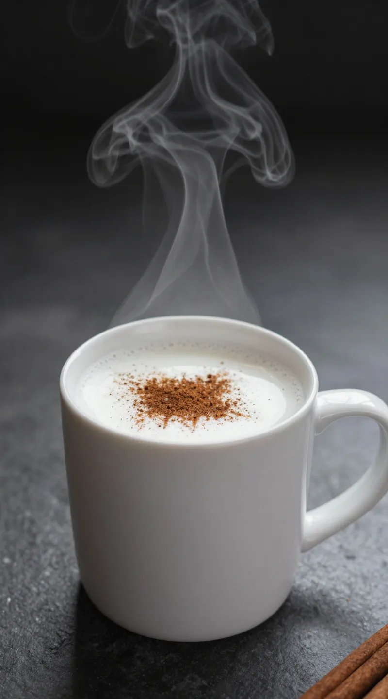 steaming mug of magnesium moon milk with cinnamon dusting