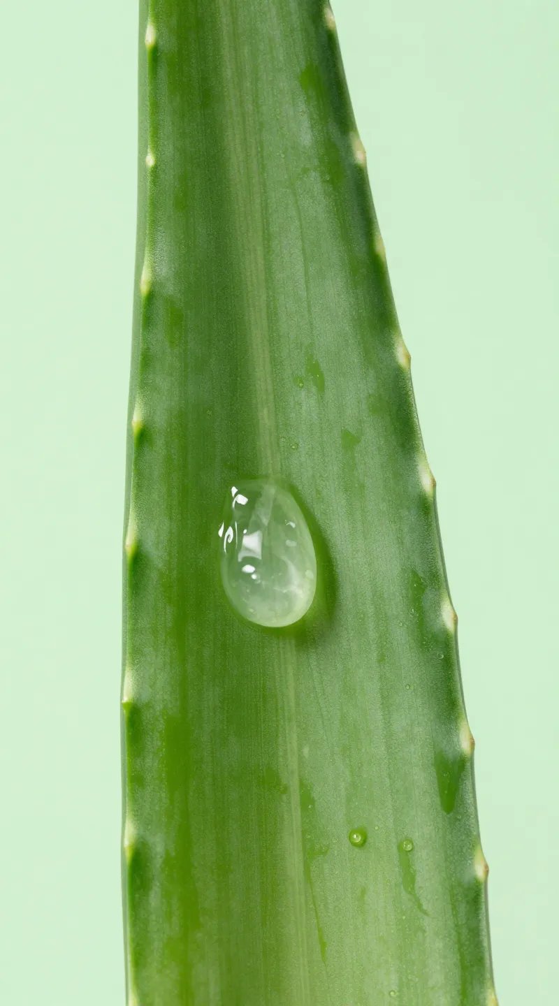 single aloe vera leaf cross-section with gel, studio macro
