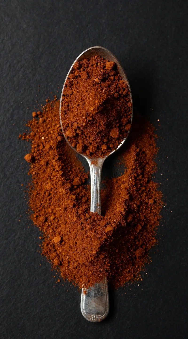 spoonful of tart cherry powder over black background