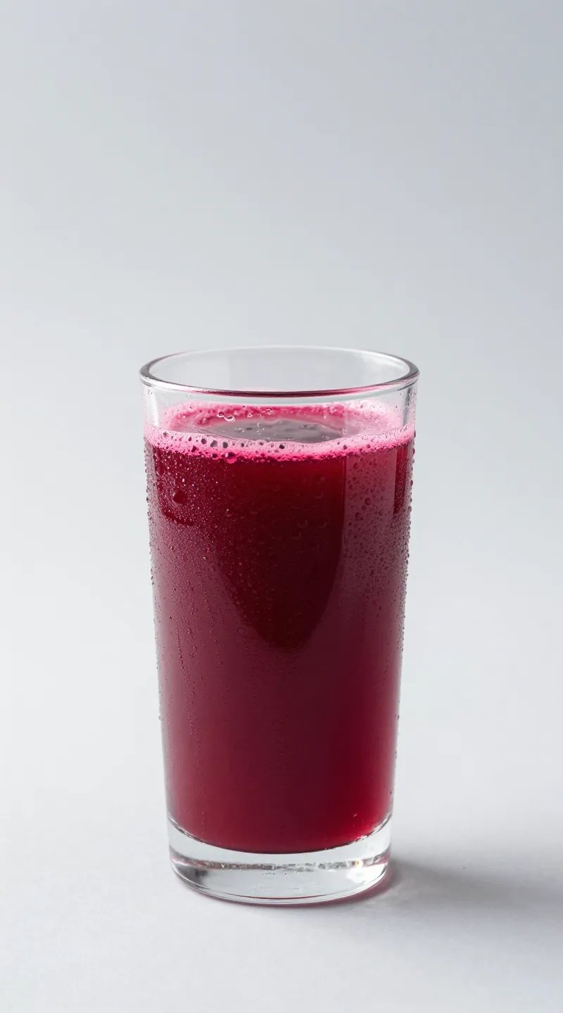 single glass of beetroot juice with condensation, studio lighting