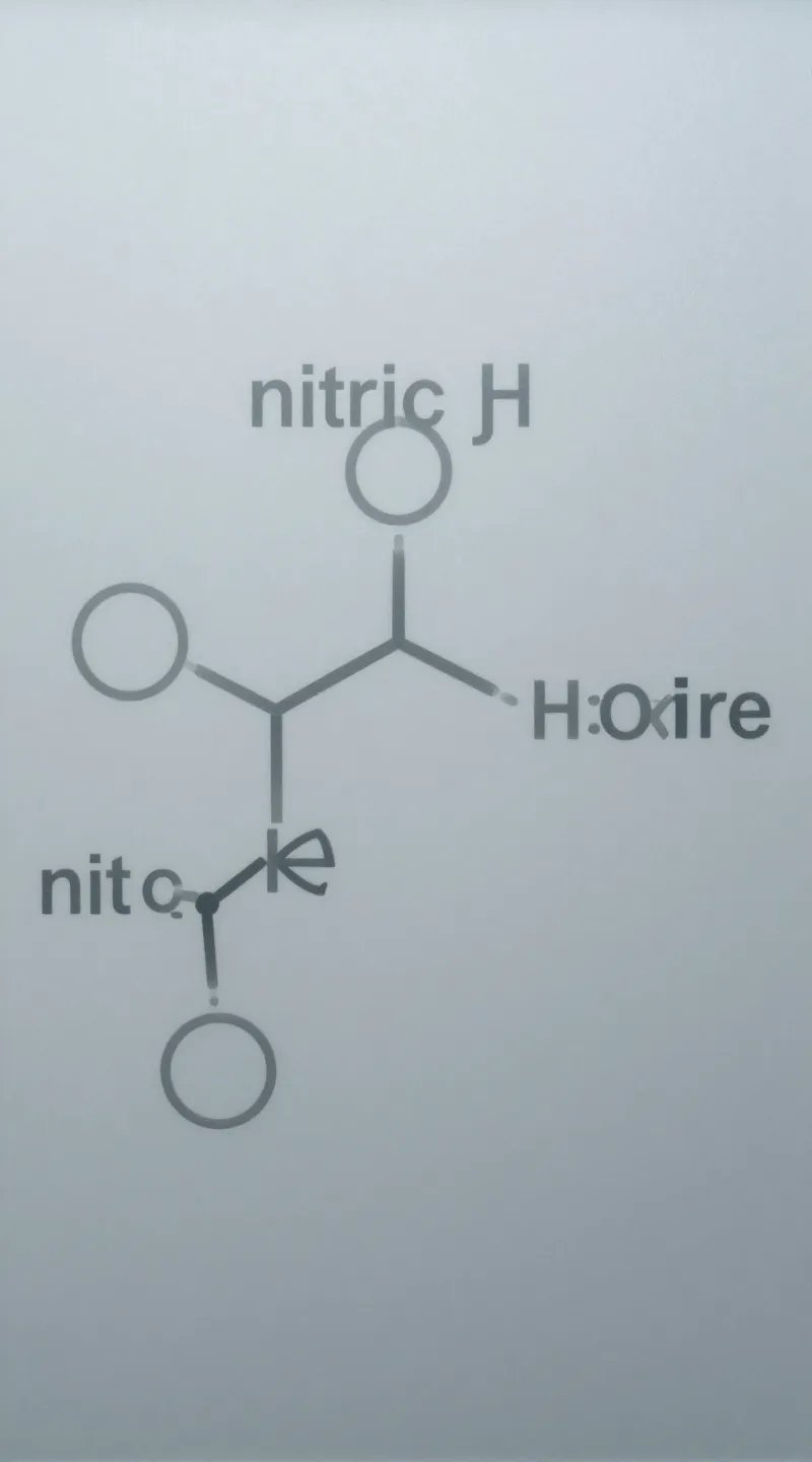 nitric oxide molecule diagram on frosted glass, macro shot